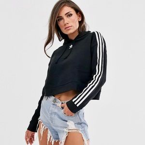 Adidas - Cropped Hoodie - French Terry Cotton - Black 🖤 & White 🤍